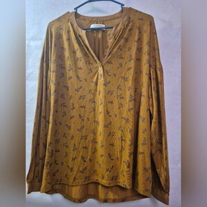 LUCKY BRAND NWT WOMAN'S SMALL Brown Floral Print Henley Knit Top